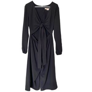 Hutch V-Neck Tie Front Cut Out Wide Leg Long Sleeve Jumpsuit in Black, Size 6